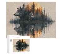 500 PCS Rompecabezas para Adolescentes Wolf Reflection Forest Art Print Rompecabezas para Adultos Juego Familiar Análisis Y Lógica Regalos para Reducir El Estrés 500 PCS