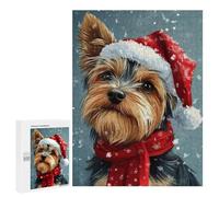 500 PCS Rompecabezas para Adolescentes Yorkie Christmas Portrait Yorkshire Terrier in Santa Hat Rompecabezas para Adultos Juguetes Antiestrés Desafío Difícil Cumpleaños