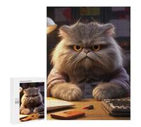 500 PCS Rompecabezas para Adultos Angry Fluffy Cat Studying Juego Familiar De Rompecabezas Análisis Y Lógica Interacción Entre Padres E Hijos 500 PCS
