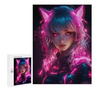 500 PCS Rompecabezas para Adultos Anime Cat Girls Neon Pink Rompecabezas para Adultos Juegos Familiares Regalos para Mujeres Interacción Entre Padres E Hijos 500 PCS