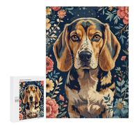 500 PCS Rompecabezas para Adultos Beagle Portrait with Floral Background Rompecabezas para Adultos Juguete Decoración De Pared Arte De Pared Desafiante De Completar 500 PCS