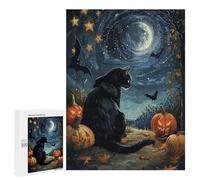 500 PCS Rompecabezas para Adultos Black Cat Halloween Night Rompecabezas para Adultos Juguete Decoración De Pared Mejora Los Recuerdos Regalos para Amigos Y Familiares 500 PCS