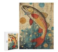 500 PCS Rompecabezas para Adultos Brown Trout on Wood Panel Art Fishing Cabin Decoration Rompecabezas para Adultos Juegos Divertidos Vacaciones En Casa Matar El Tiempo Regalos De Cumpleaños Y Únicos