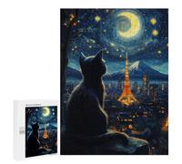 500 PCS Rompecabezas para Adultos Cat Dreaming Tokyo Starry Night Rompecabezas para Adultos Juegos Divertidos Alivia El Estrés Desafiante De Completar 500 PCS