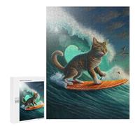 500 PCS Rompecabezas para Adultos Cat Surfing on Waves Juego Familiar De Rompecabezas Análisis Y Lógica Interacción Entre Padres E Hijos 500 PCS