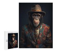 500 PCS Rompecabezas para Adultos Chimpanzee in Boho Suit Rompecabezas para Adultos Juguetes Antiestrés Una Obra De Arte Difícil Y Desafiante 500 PCS