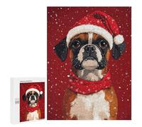 500 PCS Rompecabezas para Adultos Christmas Boxer Dog with Santa Hat Festive Christmas Pet Portrait Rompecabezas para Adultos Juguete Decoración De Pared Mejora Los Recuerdos Regalos para Amigos Y FA