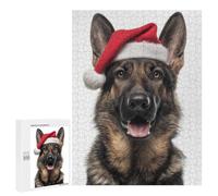 500 PCS Rompecabezas para Adultos Christmas German Shepherd Dog with Santa Hat Rompecabezas para Adultos Juguete Decoración De Pared Decoración del Hogar 500 PCS