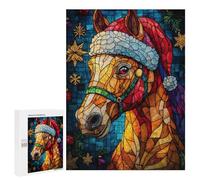 500 PCS Rompecabezas para Adultos Christmas Horse Stained GL Rompecabezas para Adultos Juguete Decoración De Pared Mejora Los Recuerdos Regalos para Amigos Y Familiares 500 PCS