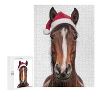 500 PCS Rompecabezas para Adultos Christmas Horse with Santa Hat Rompecabezas para Adultos Juguete Decoración De Pared Decoración del Hogar 500 PCS
