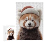 500 PCS Rompecabezas para Adultos Christmas Red Panda with Santa Hat Juego Familiar De Rompecabezas Análisis Y Lógica Interacción Entre Padres E Hijos 500 PCS