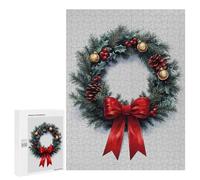 500 PCS Rompecabezas para Adultos Christmas Wreath with Red Bow Rompecabezas para Adultos Juegos Divertidos Alivia El Estrés Desafiante De Completar 500 PCS