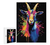 500 PCS Rompecabezas para Adultos Colorful Goat Portrait on Black Background Rompecabezas para Adultos Juguetes Antiestrés Una Obra De Arte Difícil Y Desafiante 500 PCS