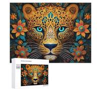 500 PCS Rompecabezas para Adultos Colorful Leopard Portrait with Floral Background Rompecabezas para Adultos Juguete Decoración De Pared Pero Divertido Y Humorístico Desafiante De Completar 500 PCS