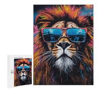 500 PCS Rompecabezas para Adultos Colorful Lion with Sunglasses Art Print Rompecabezas para Adultos Juguetes Antiestrés Decoración del Hogar Cumpleaños Y Navidad 500 PCS