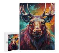 500 PCS Rompecabezas para Adultos Colorful Moose Portrait-1 Rompecabezas para Adultos Juguete Decoración De Pared Pero Divertido Y Humorístico Desafiante De Completar 500 PCS