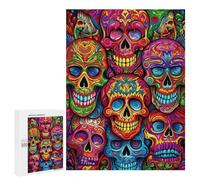 500 PCS Rompecabezas para Adultos Colorful Sugar Skulls Artwork Rompecabezas para Adultos Juguetes Antiestrés Decoración del Hogar Cumpleaños Y Navidad 500 PCS