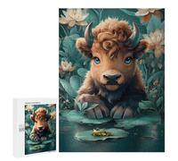 500 PCS Rompecabezas para Adultos Cute Calf with Frog in Pond Rompecabezas para Adultos Juegos Familiares Regalos para Mujeres Interacción Entre Padres E Hijos 500 PCS