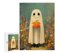 500 PCS Rompecabezas para Adultos Cute Ghost with Pumpkin in Flower Field Rompecabezas para Adultos Juegos Relajantes Corte De Precisión Cumpleaños Y Navidad 500 PCS