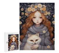 500 PCS Rompecabezas para Adultos Cute Girl and Fox Rompecabezas para Adultos Juguete Decoración De Pared Mejora Los Recuerdos Regalos para Amigos Y Familiares 500 PCS