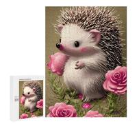 500 PCS Rompecabezas para Adultos Cute Hedgehog with Pink Roses Rompecabezas para Adultos Juegos De Relajación Regalo De Cumpleaños Cumpleaños Y Navidad 500 PCS