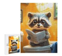 500 PCS Rompecabezas para Adultos Cute Raccoon Reading Newspaper Toilet Funny Rompecabezas para Adultos Juegos Relajantes Corte De Precisión Cumpleaños Y Navidad 500 PCS