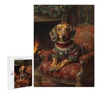 500 PCS Rompecabezas para Adultos Dachshund in Christmas Sweater by Fireplace Cozy Holiday Dog Wall Art Rompecabezas para Adultos Juegos De Relajación Regalos para Mujeres Regalos De Cumpleaños Y Reg