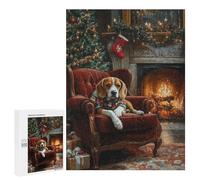 500 PCS Rompecabezas para Adultos Dog in Christmas Sweater Beagle Waiting for Santa Rompecabezas para Adultos Juegos Relajantes Corte De Precisión Cumpleaños Y Navidad 500 PCS