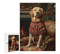 500 PCS Rompecabezas para Adultos Dog in Christmas Sweater by Fireplace Labrador in Festive Chair Rompecabezas para Adultos Juegos Relajantes Corte De Precisión Cumpleaños Y Navid