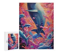 500 PCS Rompecabezas para Adultos Dolphins in A Colorful Ocean -5 Rompecabezas para Adultos Juegos De Relajación Regalo De Cumpleaños Cumpleaños Y Navidad 500 PCS