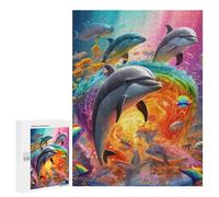 500 PCS Rompecabezas para Adultos Dolphins in Rainbow Ocean Rompecabezas Juguetes Antiestrés Regalos para Mujeres Difíciles Y Desafiantes 500 PCS