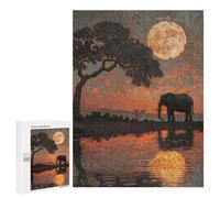 500 PCS Rompecabezas para Adultos Elephant at Sunset Painting Rompecabezas para Adultos Juego De Ingenio Pero Divertidos Y Regalos Humorísticos para Amigos Y Familiares 500 PCS