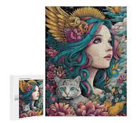 500 PCS Rompecabezas para Adultos Fantasy Angel with Flowers and Cat Rompecabezas para Adolescentes: Mejora La Memoria. Cada Pieza Es Única. Juguetes Y Juegos Educativos 500 PCS