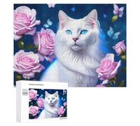 500 PCS Rompecabezas para Adultos Fantasy Cat with Roses and Butterflies Rompecabezas para Adultos Juguetes Antiestrés Decoración del Hogar Cumpleaños Y Navidad 500 PCS
