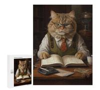 500 PCS Rompecabezas para Adultos Fat Cat Reading Book Cute Rompecabezas para Adultos Juguete Decoración De Pared Mejora Los Recuerdos Regalos para Amigos Y Familiares 500 PCS