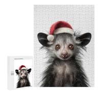 500 PCS Rompecabezas para Adultos Festive Aye-Aye with Santa Hat Rompecabezas para Adultos Juegos Relajantes Corte De Precisión Cumpleaños Y Navidad 500 PCS