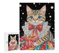 500 PCS Rompecabezas para Adultos Festive Cat with Gift Rompecabezas para Adultos Juguete Decoración De Pared Mejora Los Recuerdos Regalos para Amigos Y Familiares 500 PCS