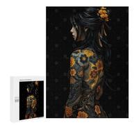 500 PCS Rompecabezas para Adultos Floral Tattoo Woman on Black Background Rompecabezas para Adultos Juego De Ingenio Pero Divertido Y Humorístico Actividades Divertidas En Casa, 500 PCS