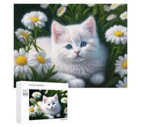 500 PCS Rompecabezas para Adultos Fluffy White Kitten with Blue Eyes Rompecabezas para Adultos Juegos De Relajación Regalo De Cumpleaños Cumpleaños Y Navidad 500 PCS
