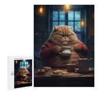 500 PCS Rompecabezas para Adultos Funny Fat Cat Coffee Drink Rompecabezas para Adultos Juego De Ingenio Pero Divertidos Y Regalos Humorísticos para Amigos Y Familiares 500 PCS