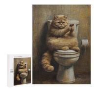 500 PCS Rompecabezas para Adultos Funny Fat Cat Toilet Phone Rompecabezas para Adultos Juguete Decoración De Pared Mejora Los Recuerdos Regalos para Amigos Y Familiares 500 PCS