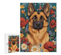 500 PCS Rompecabezas para Adultos German Shepherd in Flowers German Shepherd with Bold Blooms Dog Wall Art Print Juego Familiar De Rompecabezas Análisis Y Lógica Interacción Entre Padres E Hijos 500