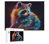 500 PCS Rompecabezas para Adultos Glowing Neon Raccoon Artwork Rompecabezas Juguetes Antiestrés Regalos para Mujeres Difíciles Y Desafiantes 500 PCS