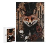 500 PCS Rompecabezas para Adultos Gothic Fox in Top Hat with Roses and Skulls Rompecabezas para Adultos Juegos De Relajación Regalos para Mujeres Regalos De Cumpleaños 500 PCS