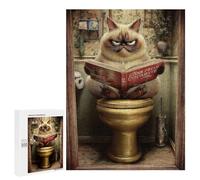 500 PCS Rompecabezas para Adultos Grumpy Cat Reading Book on Toilet Rompecabezas para Adultos Mejora La Memoria Actividades Divertidas En Casa 500 PCS