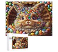 500 PCS Rompecabezas para Adultos Happy Easter Basket with Bunny Rompecabezas Juguetes Antiestrés Regalos para Mujeres Difíciles Y Desafiantes 500 PCS