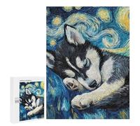 500 PCS Rompecabezas para Adultos Husky Puppy Starry Night Rompecabezas para Adultos Juegos De Relajación Regalos para Mujeres Regalos De Cumpleaños 500 PCS
