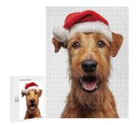 500 PCS Rompecabezas para Adultos Irish Terrier Dog with Santa Hat Portrait Rompecabezas para Adultos Juegos Divertidos Alivia El Estrés Desafiante De Completar 500 PCS