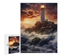 500 PCS Rompecabezas para Adultos Lighthouse in The Storm Rompecabezas para Adultos Juegos Relajantes Corte De Precisión Cumpleaños Y Navidad 500 PCS