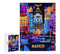 500 PCS Rompecabezas Para Adultos Madrid Geometric Night - Vibrant Urban Illustration Rompecabezas Para Adultos Juego De Ingenio Pero Divertidos Y Regalos Humorísticos Para Amigos Y Familiares 500 PCS